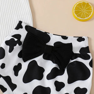 White Bodysuit & Cow Print Shorts W/ Headband | Western | Baby Girl Clothes