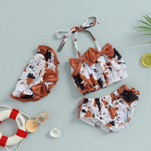 Cow Print Swimsuit & Sun Hat |Western | Baby Girl Swimwear