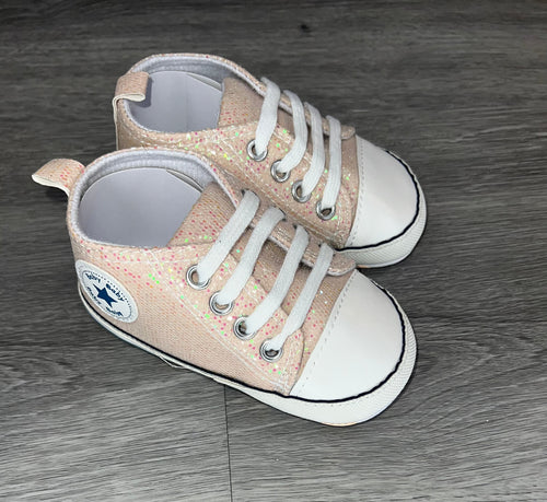 Light Pink Baby Girls Shoes, Newborn Infant Non-Slip Canvas Denim High Top Sneakers, Toddler First Walkers Shoes