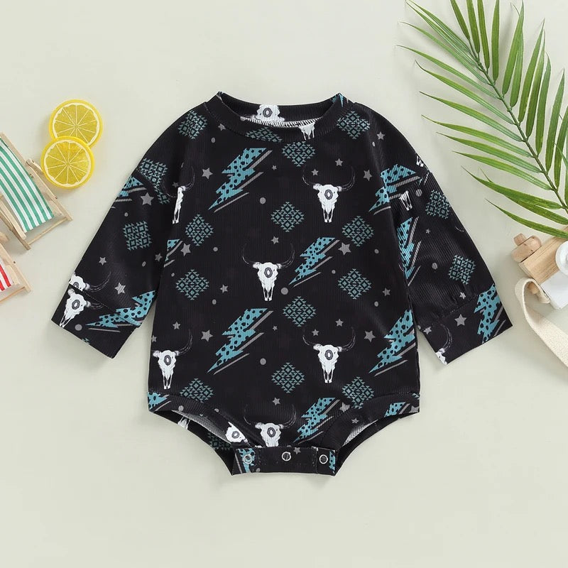 Cow Skull & Lightning Bolts Bodysuit | Western Bodysuit | Baby Boy Clothes | Western Shirt |