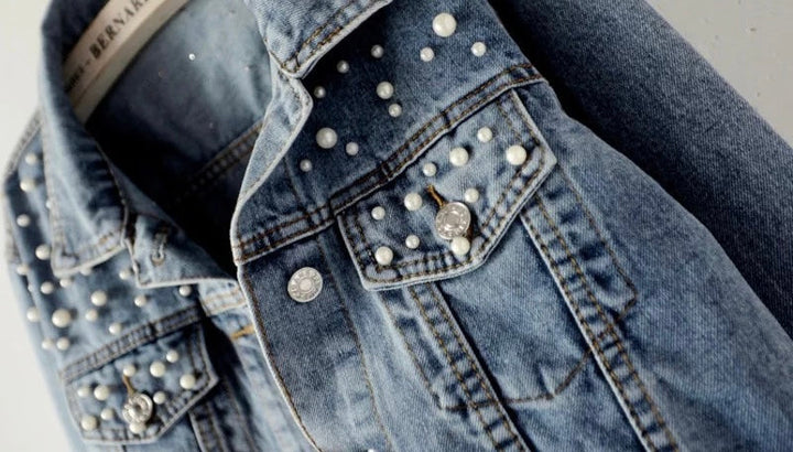 Load image into Gallery viewer, Bride Pearl Denim Jacket