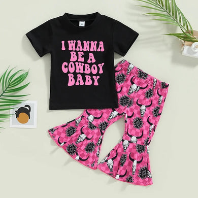 I Wanna Be A Cowboy Baby Shirt & Pants Set | Western Bodysuit | Baby Girl Clothes