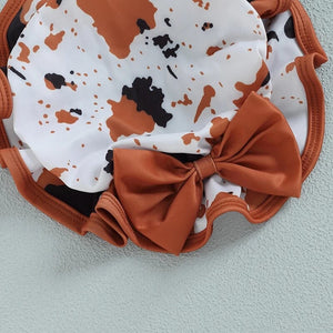 Cow Print Swimsuit & Sun Hat |Western | Baby Girl Swimwear