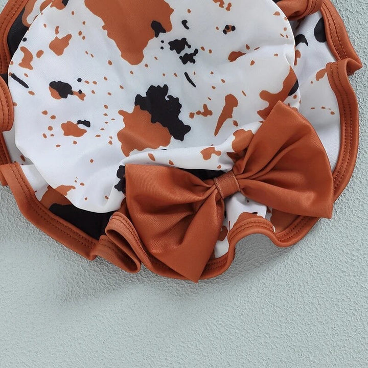 Load image into Gallery viewer, Cow Print Infant Swimsuit With Sun Hat | Western Baby Girl Swimwear