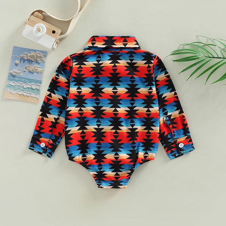 Load image into Gallery viewer, Aztec Long Sleeve Button Up Bodysuit | Western Bodysuit | Baby Boy Clothes