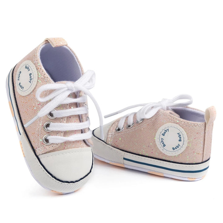 Load image into Gallery viewer, Light Pink Baby Girls Shoes, Newborn Infant Non-Slip Canvas Denim High Top Sneakers, Toddler First Walkers Shoes