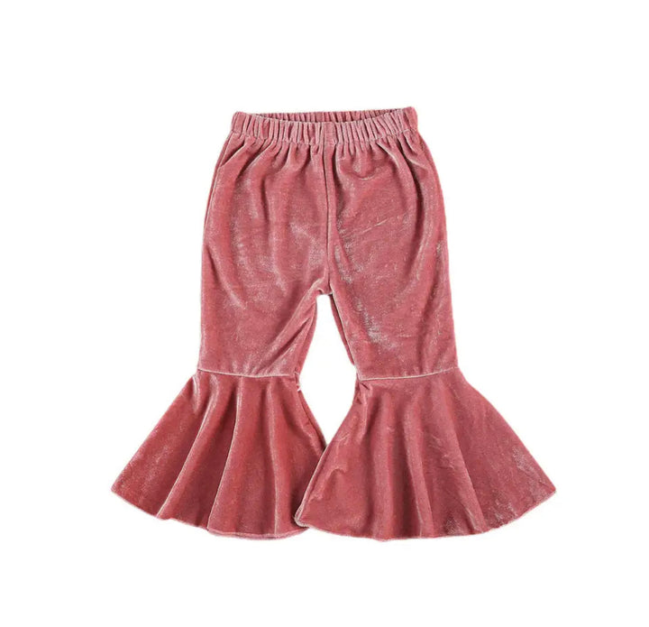 Load image into Gallery viewer, Pink Velvet Flare Bell Bottom Pants | Western Baby Girl Clothes | Toddler Bell Bottoms | Infant Bell Bottoms