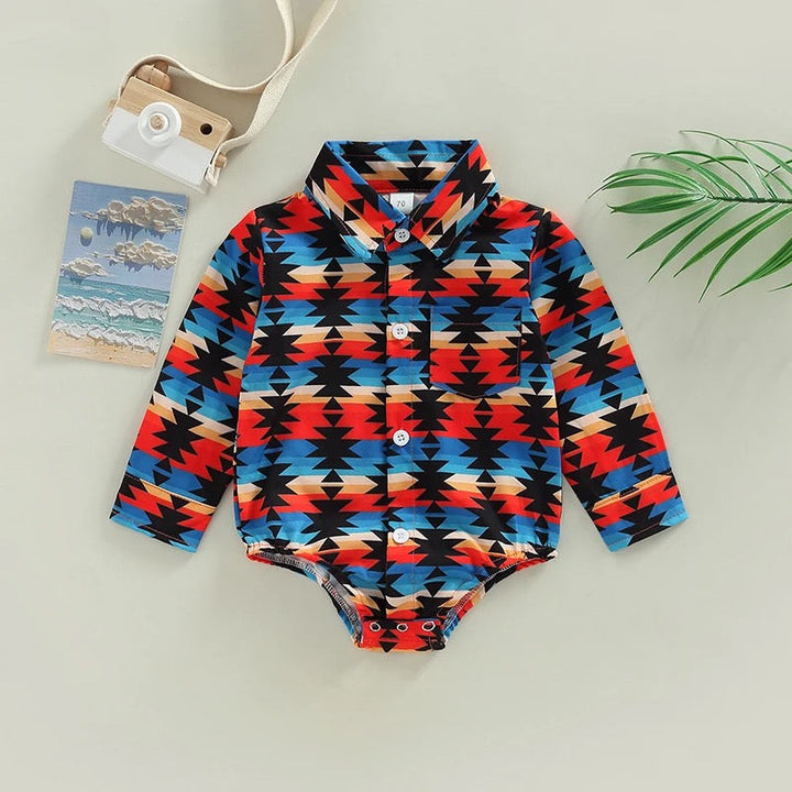 Load image into Gallery viewer, Aztec Long Sleeve Button Up Bodysuit | Western Bodysuit | Baby Boy Clothes