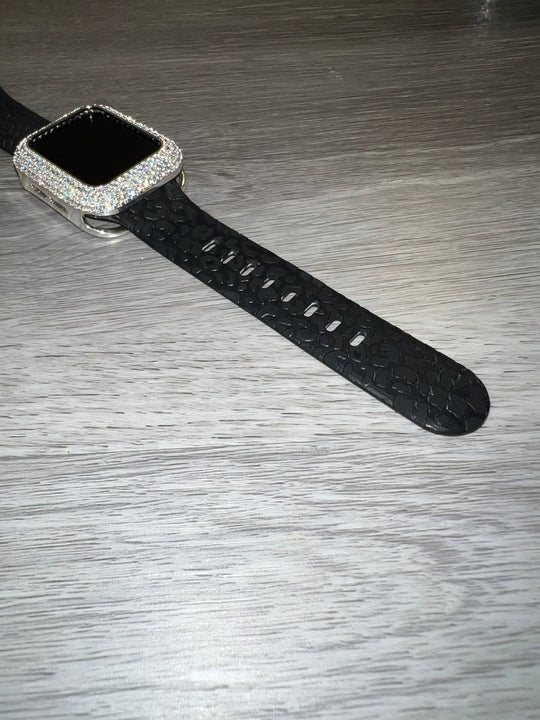 Load image into Gallery viewer, Black Leopard Engraved Silicone Watch Band 38mm 40mm &amp; 41mm