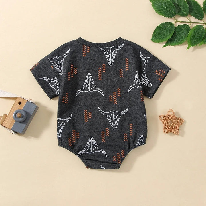 Load image into Gallery viewer, Western Cow Skull Bodysuit with Snap Button Closure for Babies | Everyday Go-To Baby Clothes | Simple Dressing | Western Shirt Style
