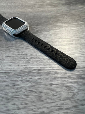 Black Leopard Engraved Silicone Apple Watch Band 38mm 40mm & 41mm