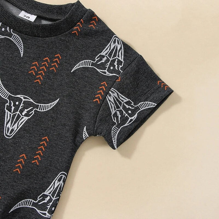 Load image into Gallery viewer, Western Cow Skull Bodysuit with Snap Button Closure for Babies | Everyday Go-To Baby Clothes | Simple Dressing | Western Shirt Style