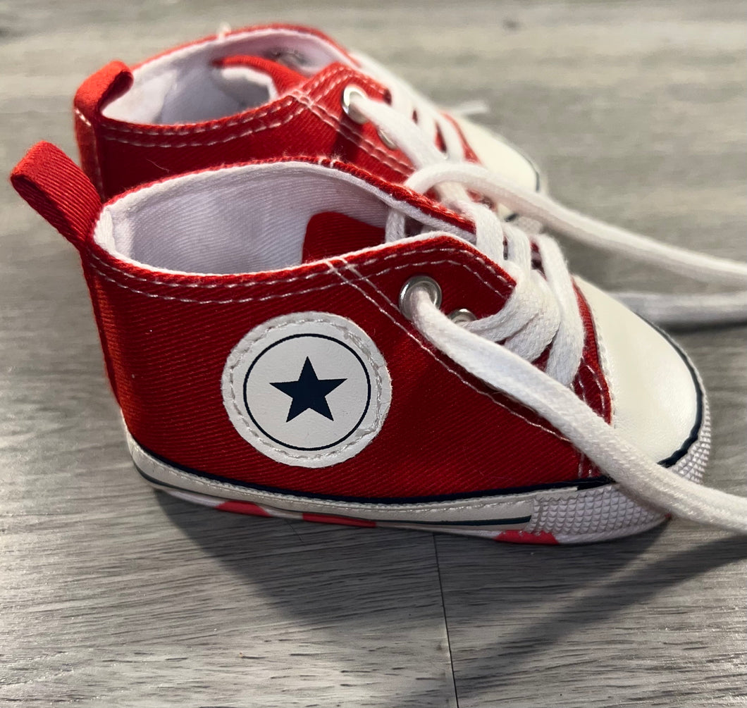 Red Unisex Baby Boys Girls Shoes, Newborn Infant Non-Slip Canvas Denim High Top Sneakers, Toddler First Walkers Shoes
