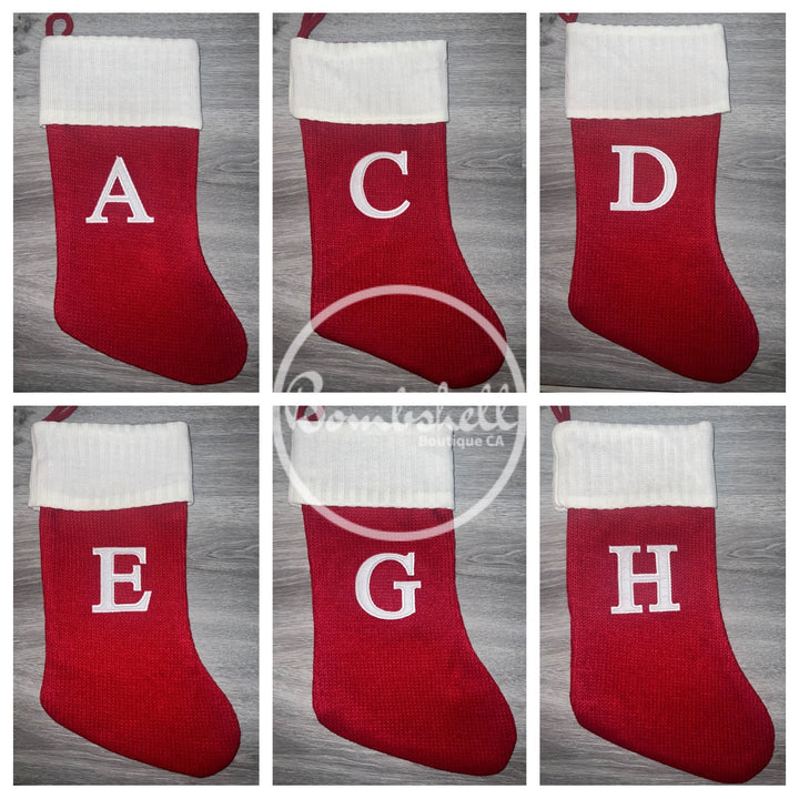 Load image into Gallery viewer, Knit Embroidered Monogram Christmas Stocking 20&quot;