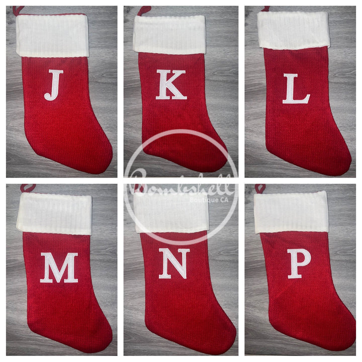 Load image into Gallery viewer, Knit Embroidered Monogram Christmas Stocking 20&quot;