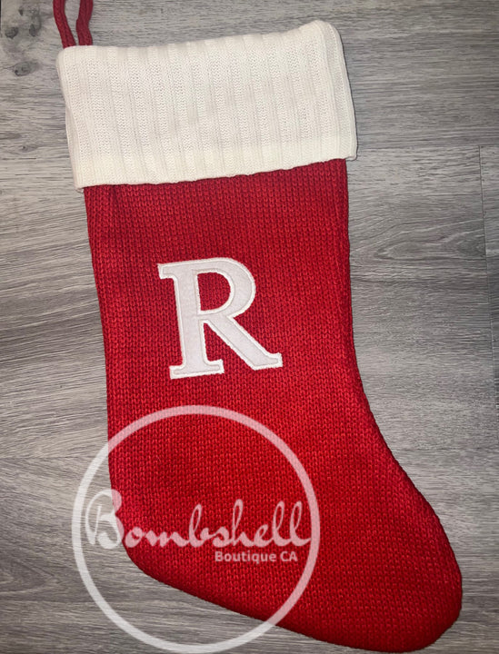 Load image into Gallery viewer, Knit Embroidered Monogram Christmas Stocking 20&quot;