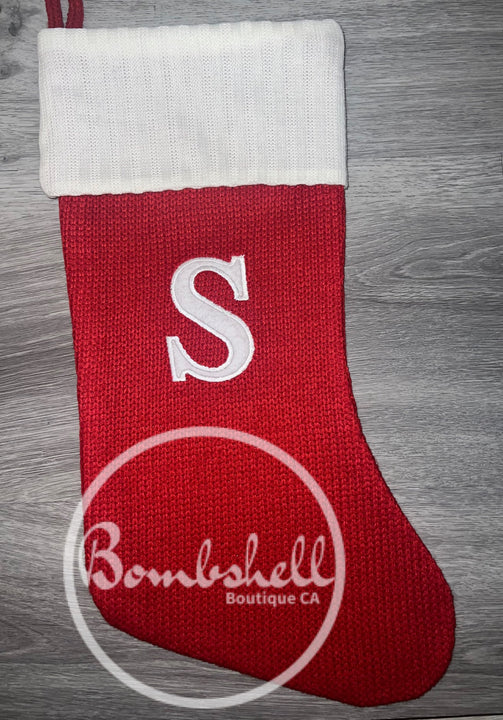 Load image into Gallery viewer, Knit Embroidered Monogram Christmas Stocking 20&quot;