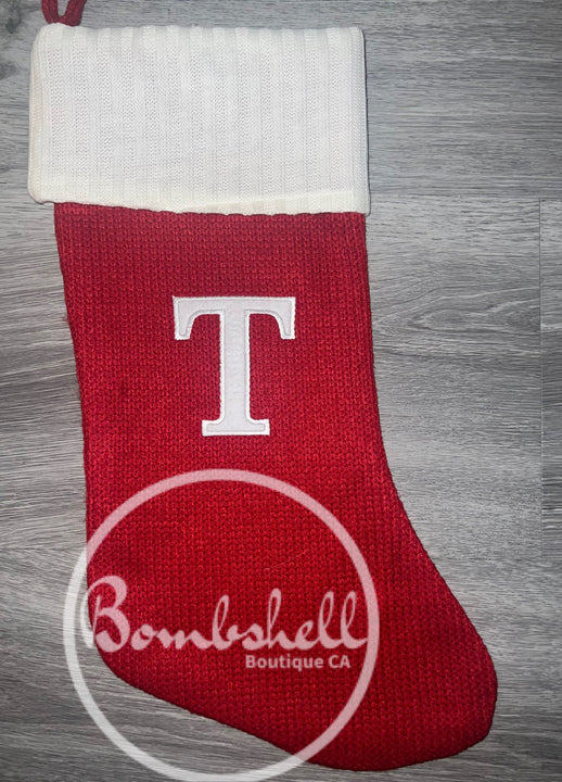 Load image into Gallery viewer, Knit Embroidered Monogram Christmas Stocking 20&quot;