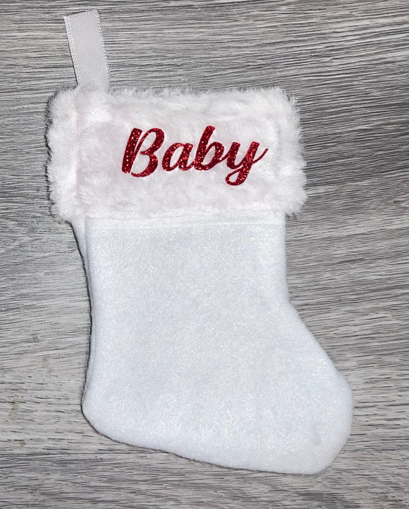 Load image into Gallery viewer, Mini White Faux Fur Cuff Christmas Stocking 6.5"