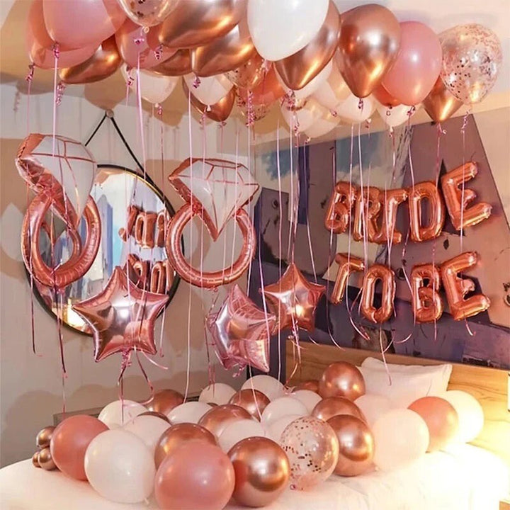 Load image into Gallery viewer, Bride To Be Balloons Set Wedding Decoration Rose Gold Diamond Balloon Ring Foil Balloon