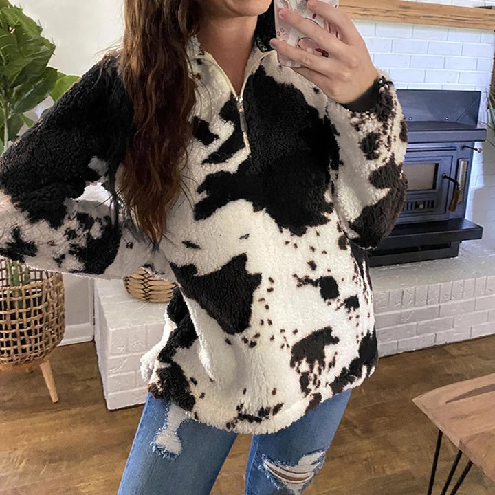 Load image into Gallery viewer, Black Cow Print Pullover Jacket